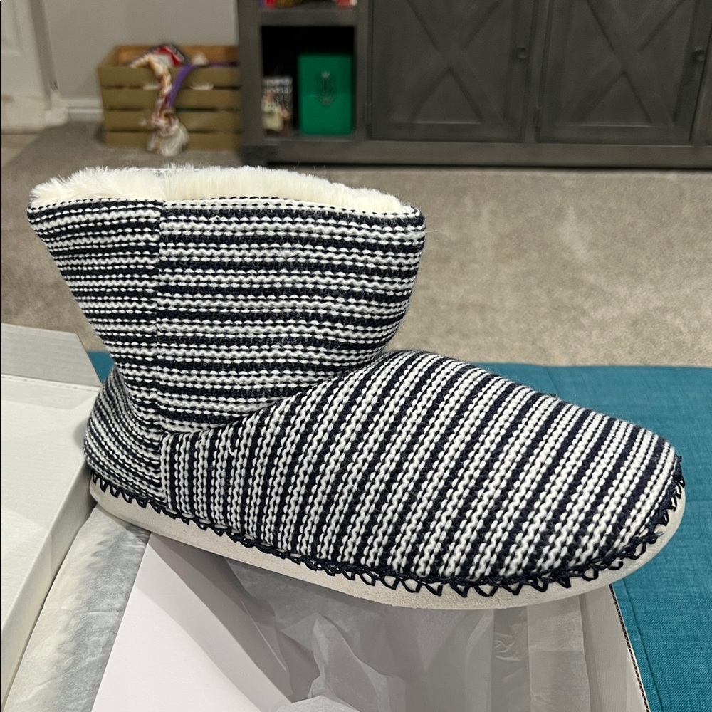 torrid Black and White Striped Faux-Shearling Ankle Booties
